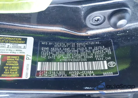2013 Toyota Camry Hybrid Xle from USA, damaged, VIN 4T1BD1FK2DU072355